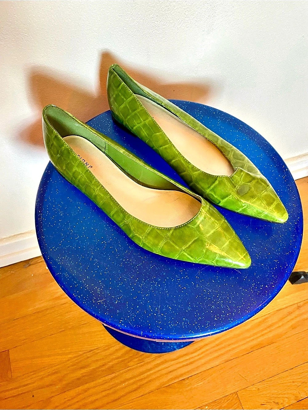 Green Crocodile-Embossed Flats
